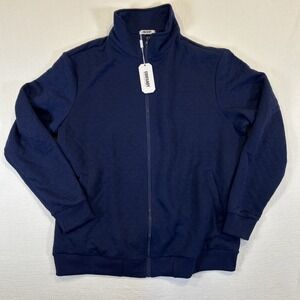 Coofandy Men's Navy Blue Quilted Zip Up Shirt Jacket Large Long Sleeve